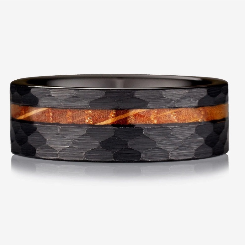 8mm Hammered Black Tungsten Wedding Band